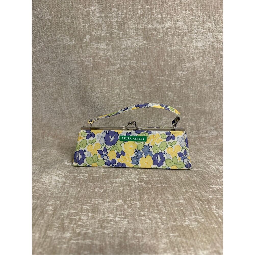 Laura Ashley Womens Floral Hard Case Clasp Clutch Purse Bag Yellow Blue One Size